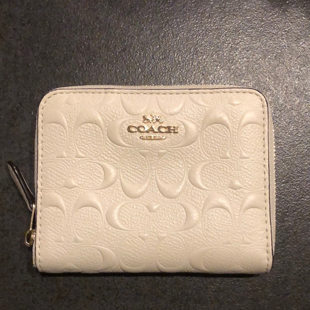 White Leather Coach Zip Wallet